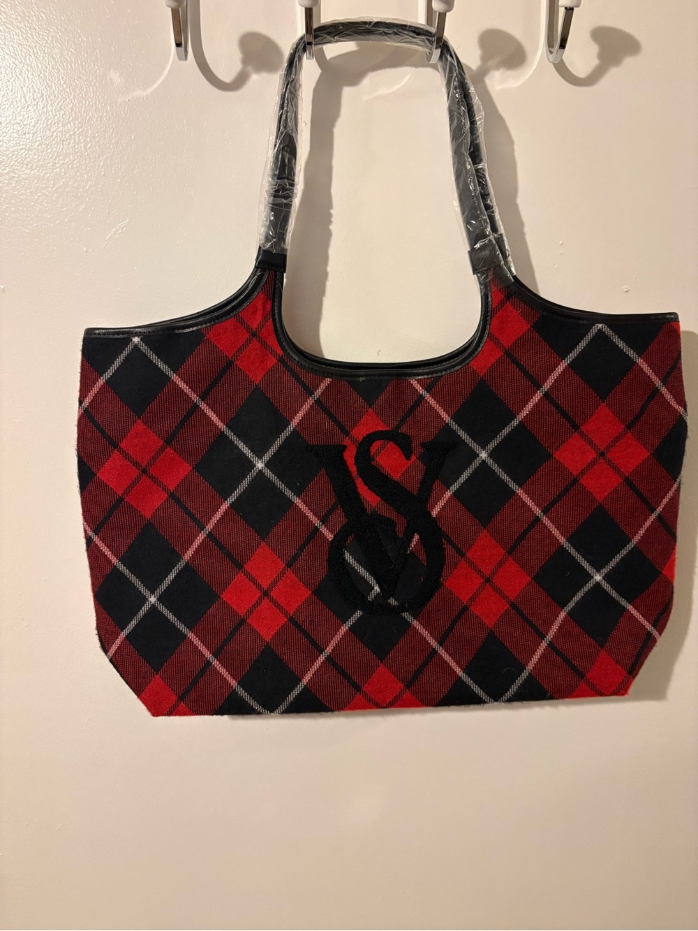 Victoria’s Secret plaid Red & Black Tote Bag with Monogram